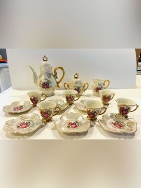 vintage porcelain tea service set from Japan features an iridescent finish